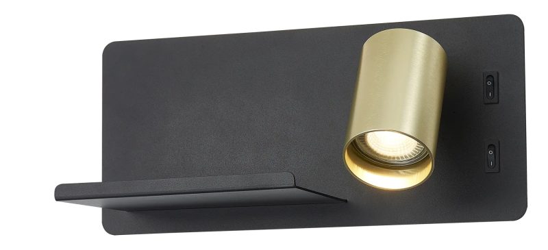 Fantasia Dusk wall light right, USB, black/gold, GU10+LED 7W