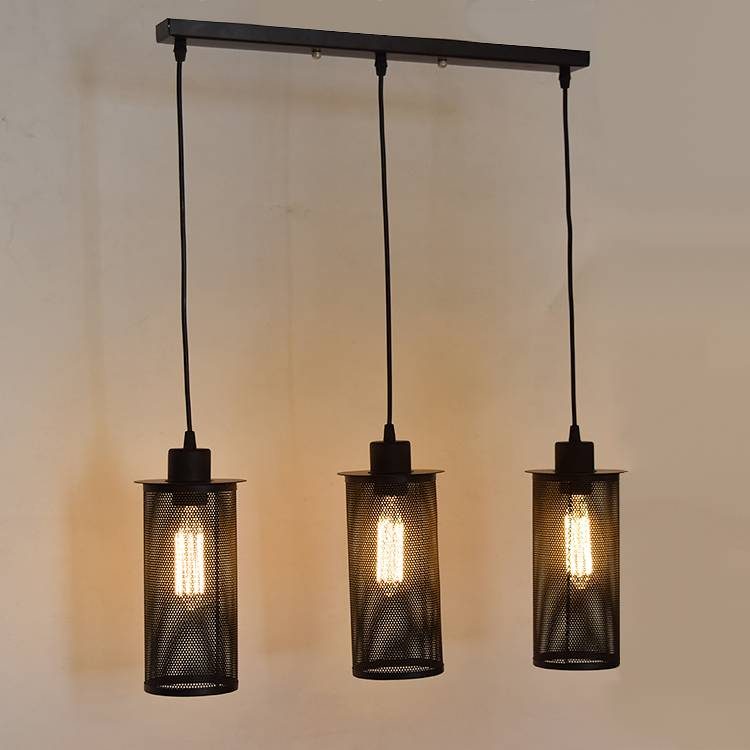 Industrielle Pendelleuchte 3 schwarze Schirme E27