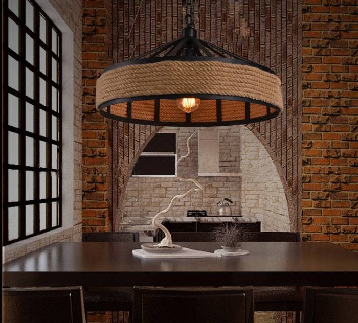 Suspension industrielle avec corde, noire, 43cm, E27