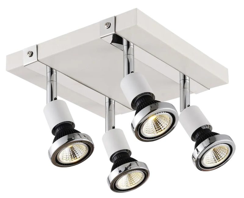 Fantasia Robus lámpara de techo cuadrada blanco-cromo, 4x GU10 LED 5W regulable